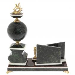 Письменный набор с визитницей "Георгий Победоносец" и змеевика и мрамора