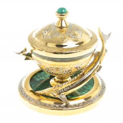 Икорница &amp;quot;Две стерлядки&amp;quot; малахит Златоуст