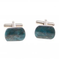 Запонки камень голубой апатит закругленные