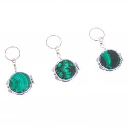 Складное зеркало брелок из малахита круглое