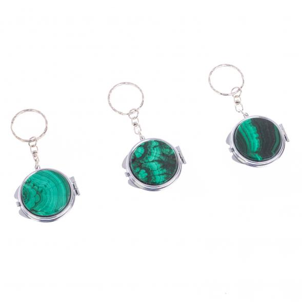 Складное зеркало брелок из малахита круглое 126675