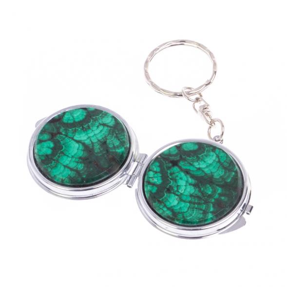 Складное зеркало брелок из малахита круглое 126675
