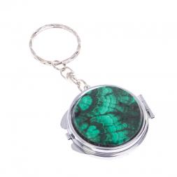 Складное зеркало брелок из малахита круглое