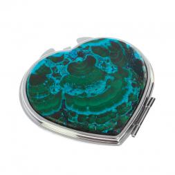 Зеркало карманное &amp;quot;Сердце&amp;quot; из малахита с хризоколлой цвет серебро