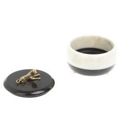 Шкатулка &amp;quot;Тигр&amp;quot; из белого мрамора и черного змеевика 10х10х8 см