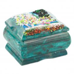 Шкатулка из камня с росписью &amp;quot;Весна&amp;quot; 8х6х5,5 см