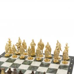 Шахматы "Богатыри" 40х40 см из мрамора и змеевика