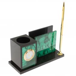 Мини-набор с часами из малахита  18х7х9 см