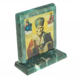 Икона настольная "Св. Николай Чудотворец" камень змеевик 11,5х4,5х12 см