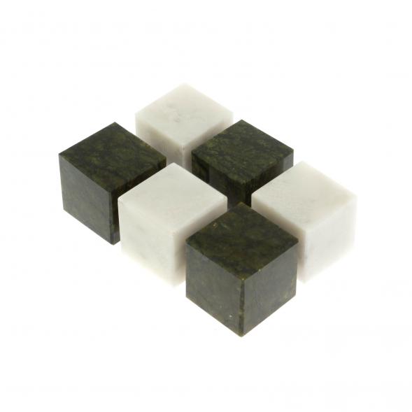 Камни для виски 6 кубиков микс белый мрамор, змеевик 123470