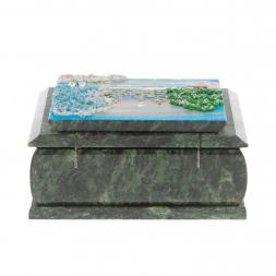 Шкатулка с рисунком "Зима" из змеевика 16х12х7,5 см