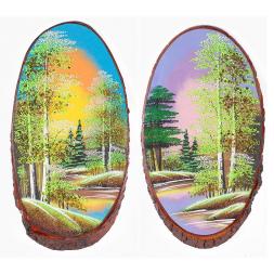 Панно на срезе дерева "Весна" вертикальное 50-55 см каменная крошка