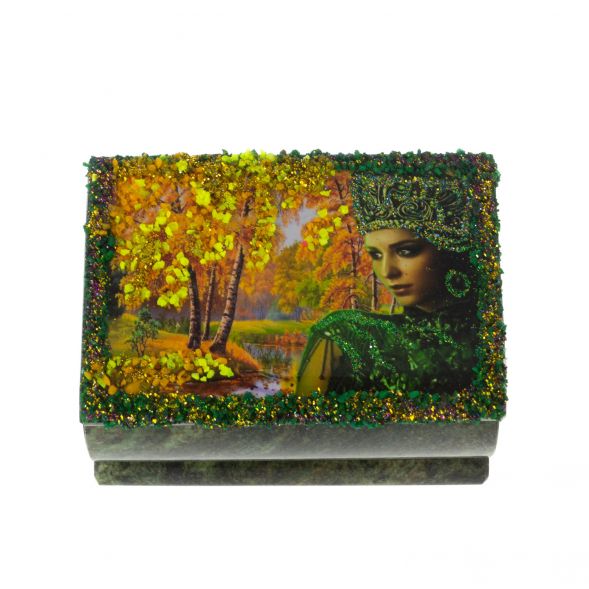 Шкатулка &amp;quot;Хозяйка медной горы. Осень&amp;quot; змеевик 10х6,5х6 см 128774