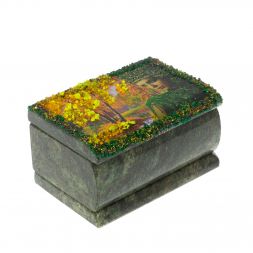 Шкатулка &amp;quot;Хозяйка медной горы. Осень&amp;quot; змеевик 10х6,5х6 см