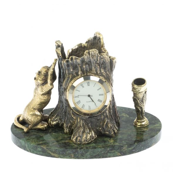 Карандашница-часы из бронзы &amp;quot;Барс&amp;quot; 14х9х10 см 129068
