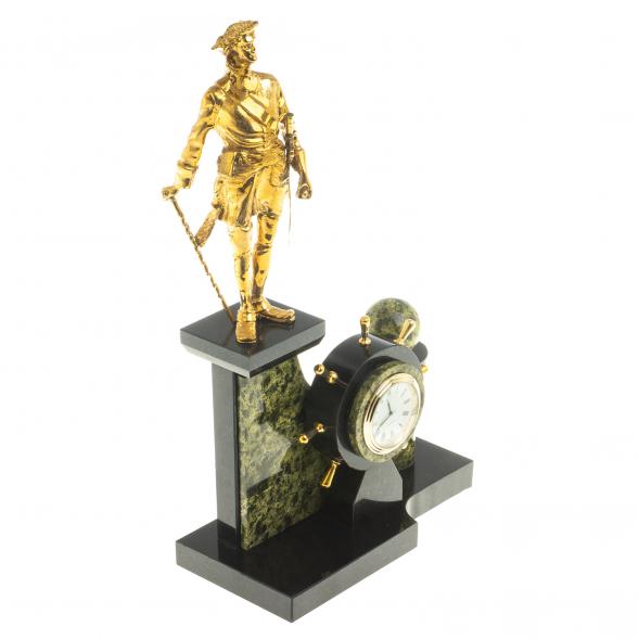 Каминные часы из бронзы &amp;quot;Петр 1 Великий&amp;quot; камень змеевик 113112