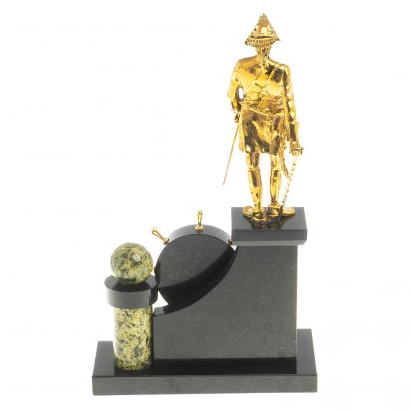 Каминные часы из бронзы &amp;quot;Петр 1 Великий&amp;quot; камень змеевик 113112