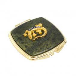 Зеркальце закругленное из змеевика круглая ящерица цвет золото