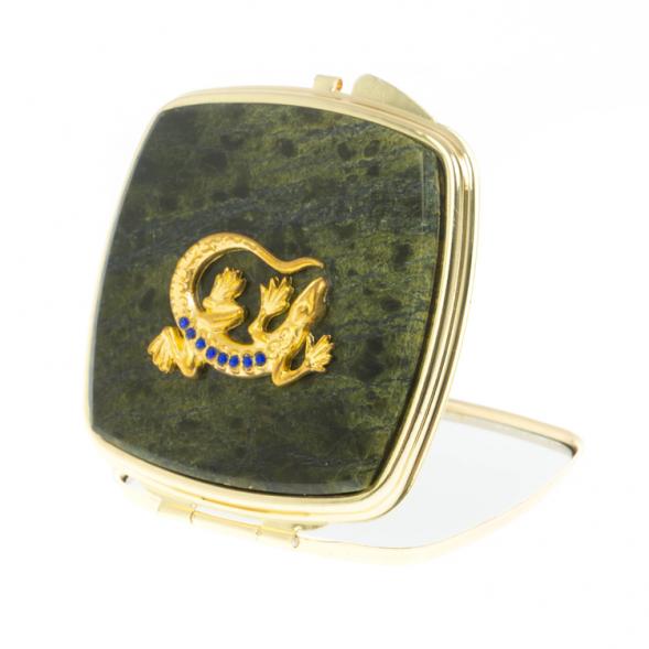 Зеркальце закругленное из змеевика круглая ящерица цвет золото 124187