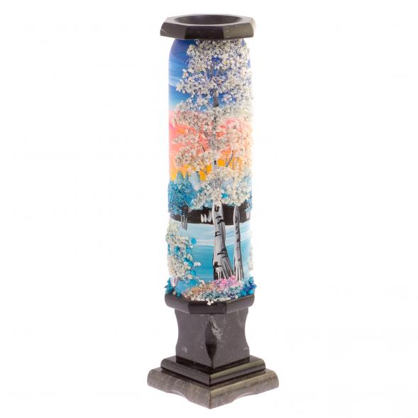 Каменная ваза &amp;quot;Зима&amp;quot; черный змеевик 8х8х29 см 125848