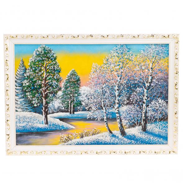 Картина &amp;quot;Зимний пейзаж&amp;quot; белый багет 66х46 см, каменная крошка 126011