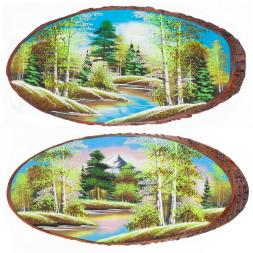 Панно на срезе дерева "Весна" горизонтальное 80-85 см каменная крошка