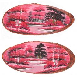 Панно на срезе дерева "Розовый закат" горизонтальное 60-65 см каменная крошка