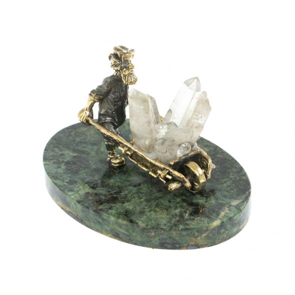 Статуэтка &amp;quot;Старатель с тачкой&amp;quot; из бронзы камень кварц 128323