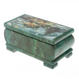 Шкатулка "Стая волков" из змеевика 16х8х7,5 см