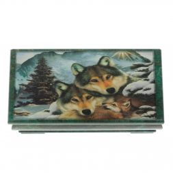Шкатулка "Стая волков" из змеевика 16х8х7,5 см