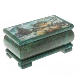 Шкатулка "Стая волков" из змеевика 16х8х7,5 см