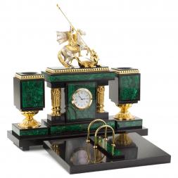 Настольный набор "Георгий Победоносец" малахит