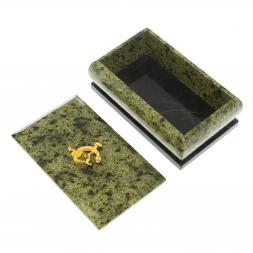Шкатулка из змеевика с ящерицей 12,5х7,5х5,5 см