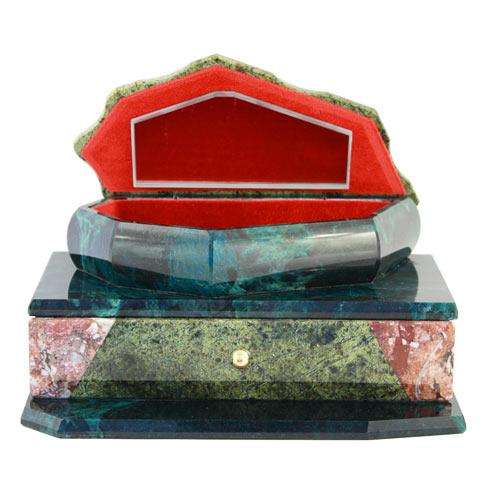 Ларец двухъярусный камень змеевик, лемезит 23x14x13 см 112052