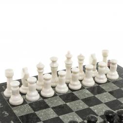 Шахматы с гравировкой "Турнирные" доска 36х36 см белый мрамор змеевик