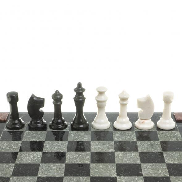 Шахматы с гравировкой &amp;quot;Турнирные&amp;quot; доска 36х36 см белый мрамор змеевик 124095