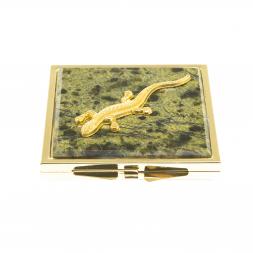 Зеркальце квадратное из змеевика ящерица прямая цвет золото