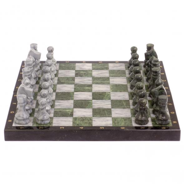 Шахматный набор 3 в 1 серый мрамор, змеевик с гравировкой 126140