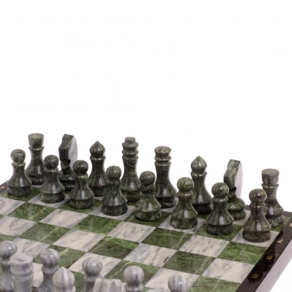 Шахматный набор 3 в 1 серый мрамор, змеевик с гравировкой 126140