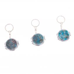 Складное зеркало брелок голубой апатит круглое