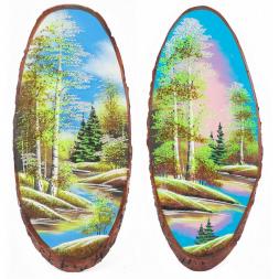 Панно на срезе дерева "Весна" вертикальное 80-85 см каменная крошка