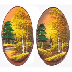 Панно на срезе дерева "Осень янтарная" вертикальное 55-60 см каменная крошка