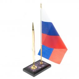Подставка под ручку с флагом РФ из чароита 10х7х25 см