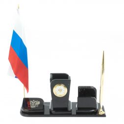 Письменный набор "Символ России" камень черный обсидиан