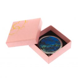 Зеркало круглое из камня азурит цвет серебро