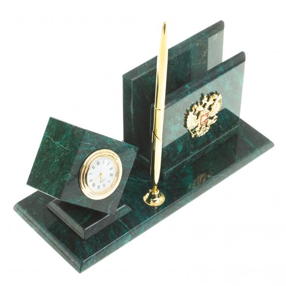 Письменный набор &amp;quot;Герб РФ&amp;quot; камень змеевик 113484