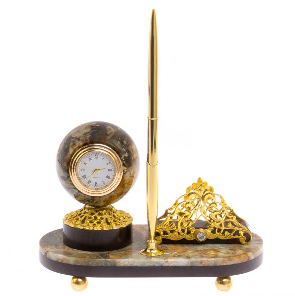 Визитница с часами из офиокальцита 125302