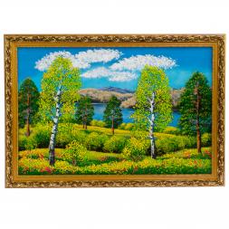 Картина &amp;quot;Летний пейзаж&amp;quot; багет бронза 66х46 см, каменная крошка