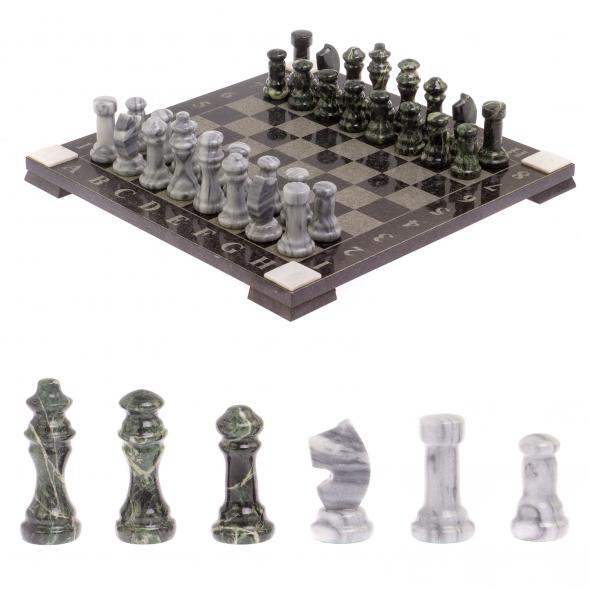 Шахматы с гравировкой &amp;quot;Турнирные&amp;quot; доска 36х36 змеевик серый мрамор 126141
