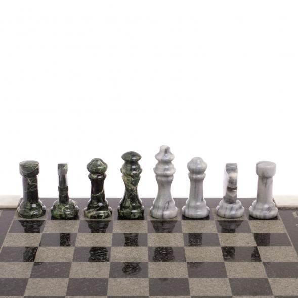 Шахматы с гравировкой &amp;quot;Турнирные&amp;quot; доска 36х36 змеевик серый мрамор 126141